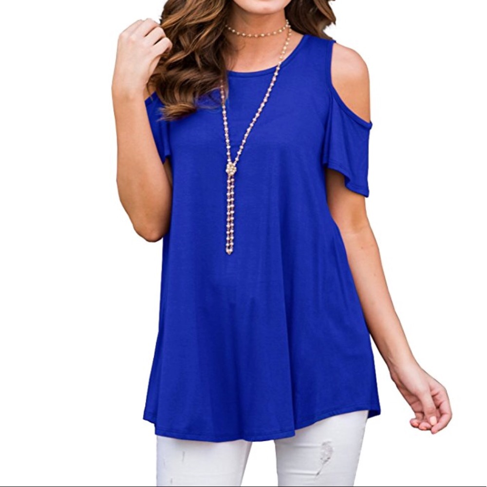 Beautiful women short sleeve cold shoulder top - Picture 4 of 8